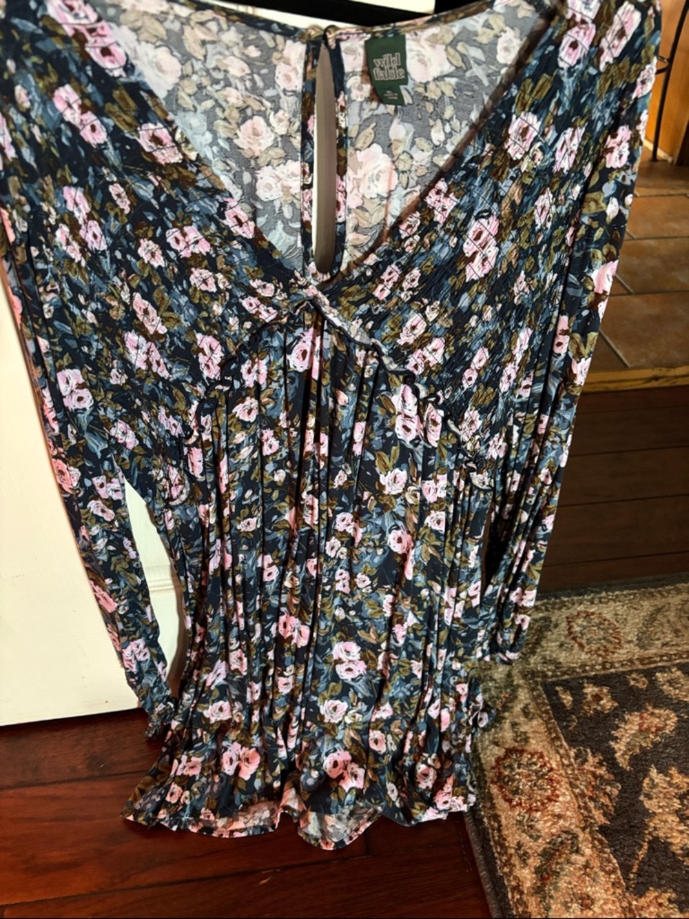 Wild Fable Navy Floral V-Neck Tie Front Dress